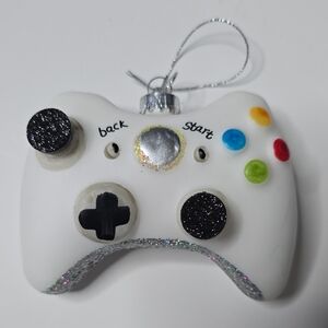 New White Blown Glass Gaming Controller w/ Sparkle Ornament